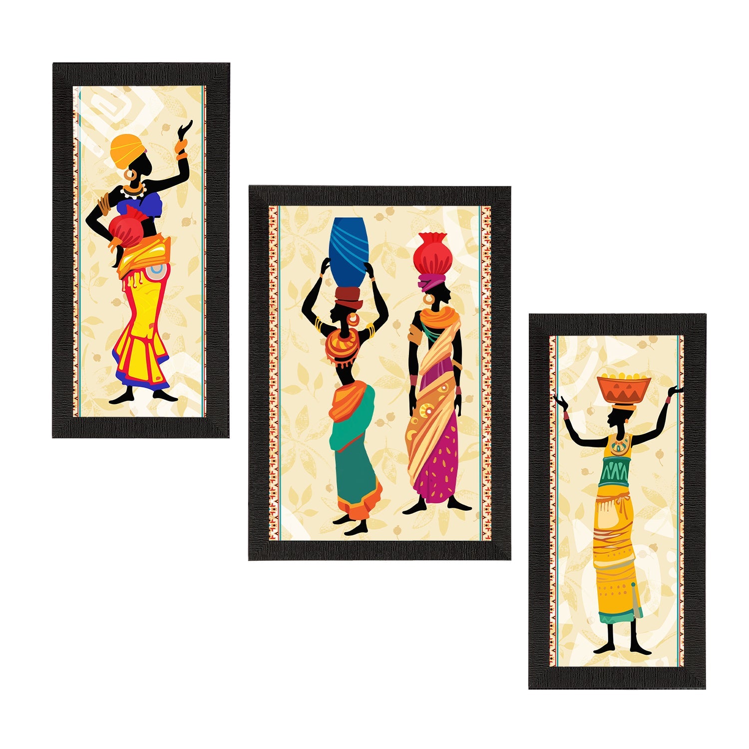 Set of 3 Tribal Theme Satin Matt Textured UV Art Painting Kafalo