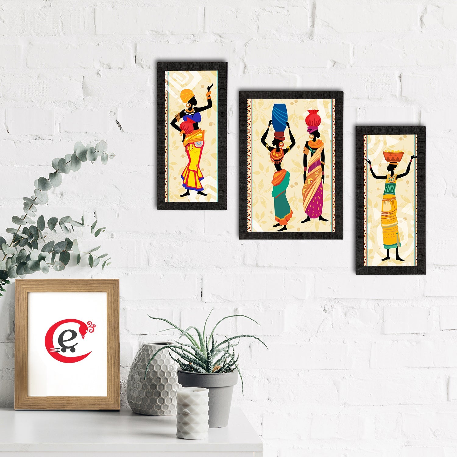 Set of 3 Tribal Theme Satin Matt Textured UV Art Painting Kafalo