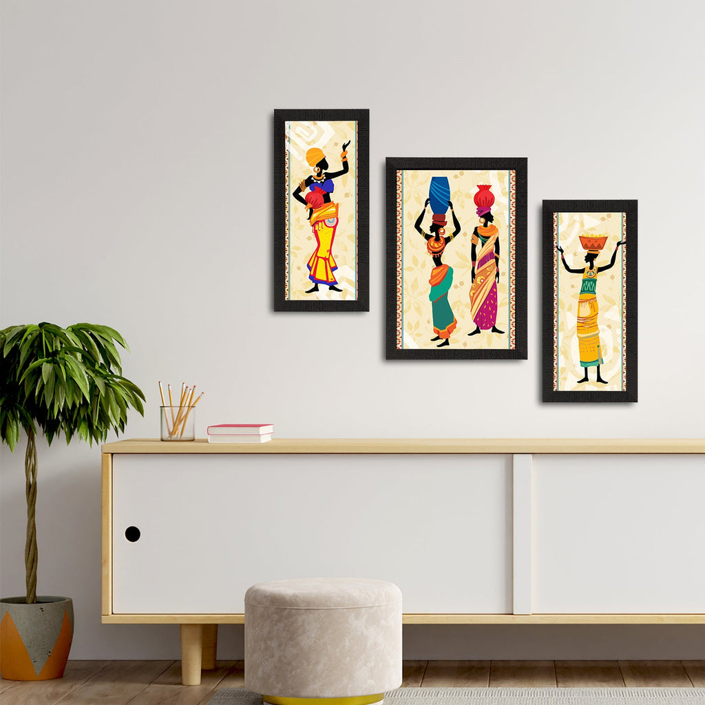 Set of 3 Tribal Theme Satin Matt Textured UV Art Painting Kafalo