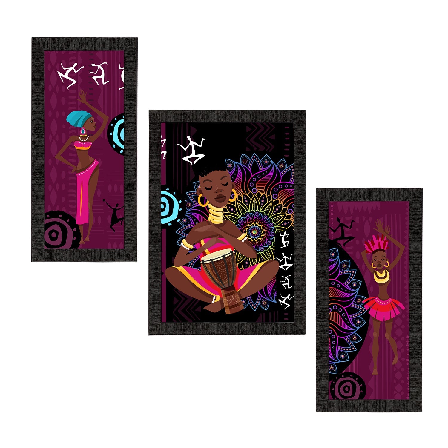Set of 3 Tribal Theme Satin Matt Textured UV Art Painting Kafalo