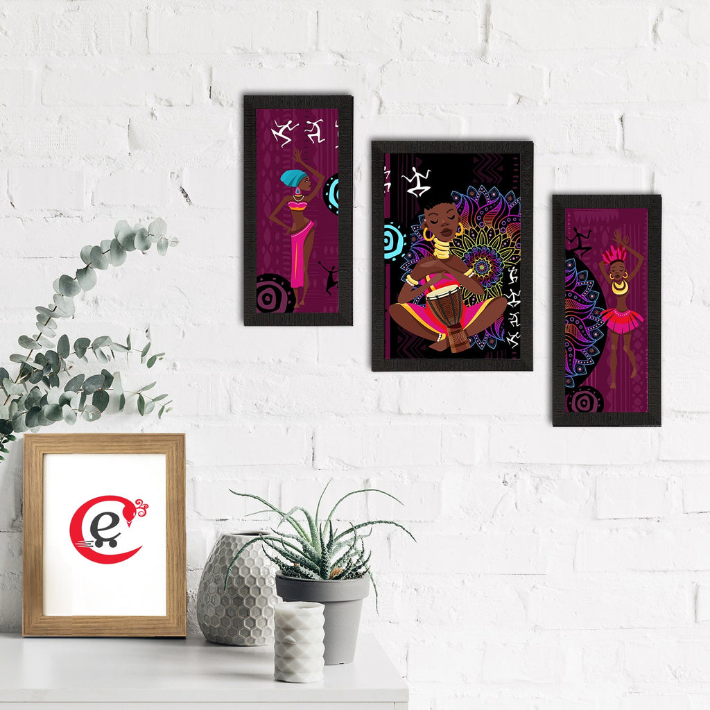 Set of 3 Tribal Theme Satin Matt Textured UV Art Painting Kafalo
