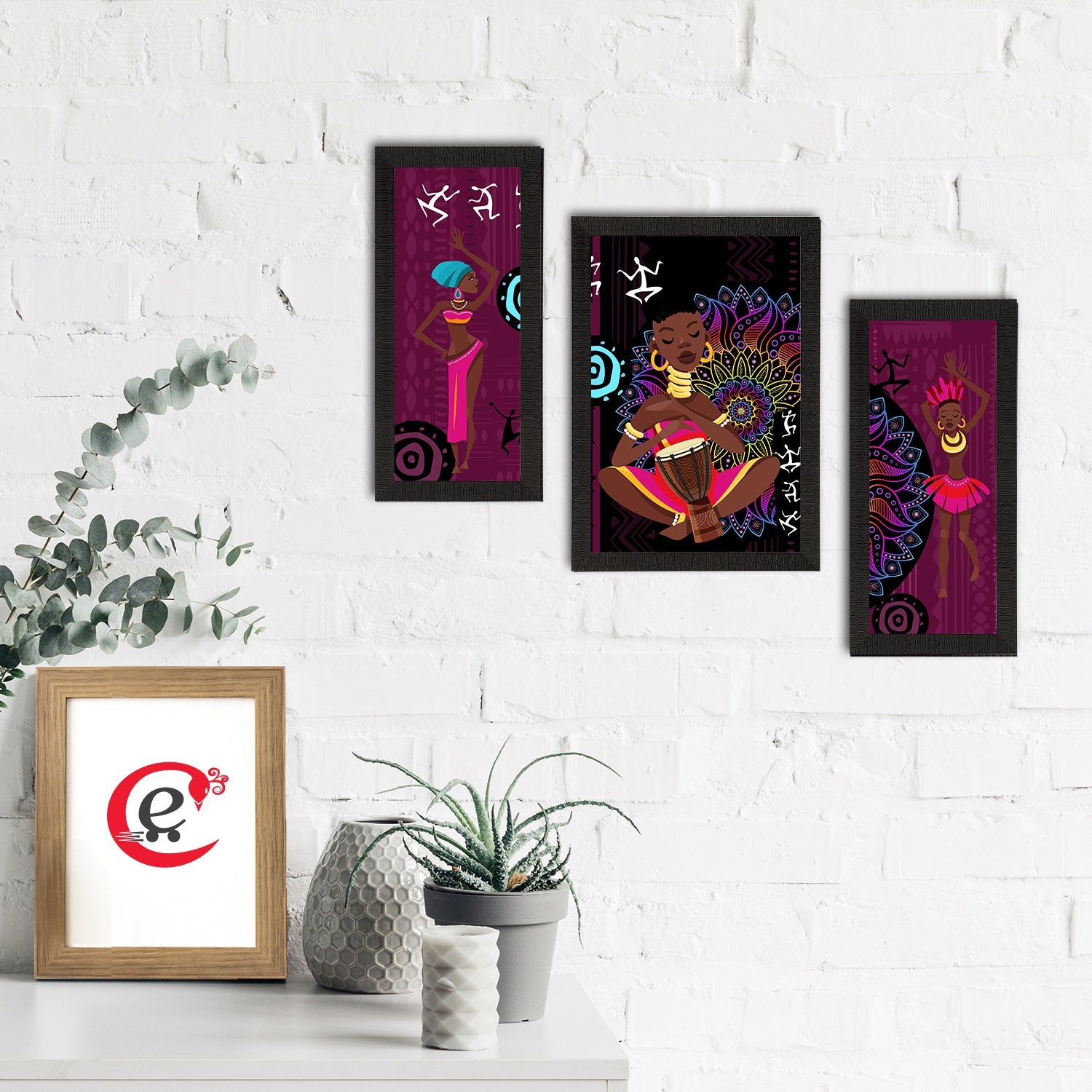 Set of 3 Tribal Theme Satin Matt Textured UV Art Painting Kafalo