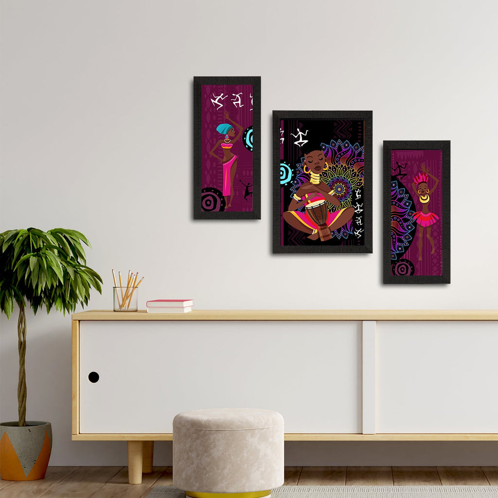 Set of 3 Tribal Theme Satin Matt Textured UV Art Painting Kafalo