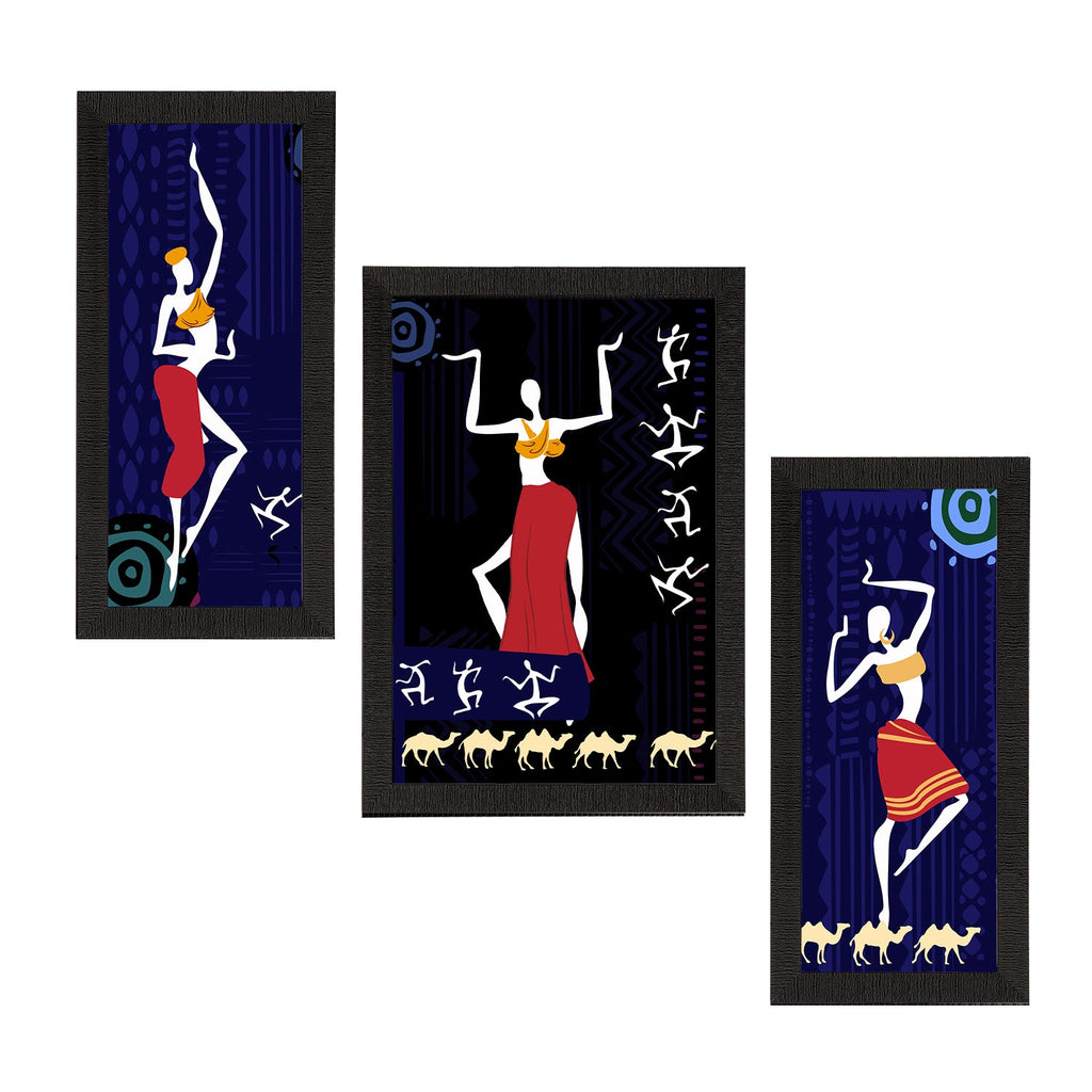 Set of 3 Tribal Theme Satin Matt Textured UV Art Painting Kafalo