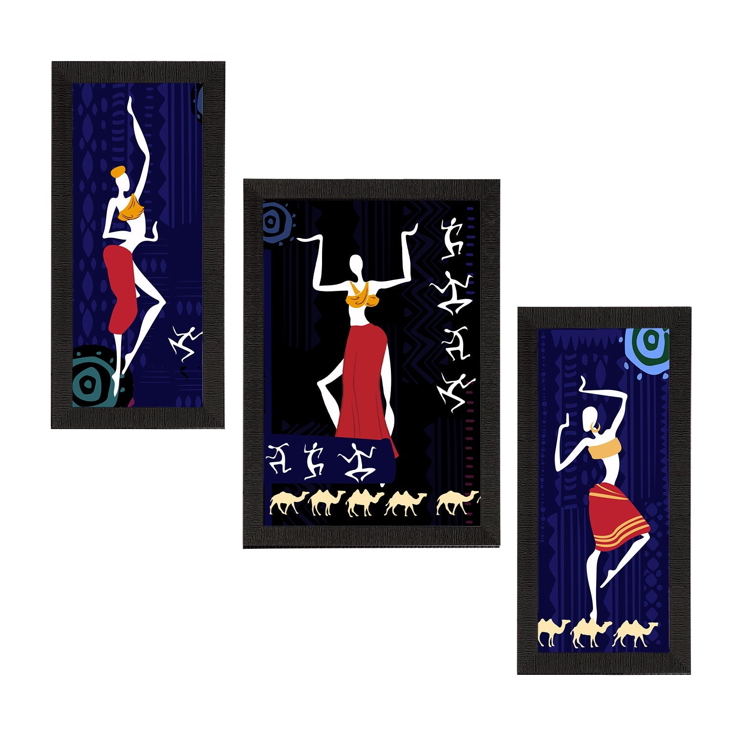 Set of 3 Tribal Theme Satin Matt Textured UV Art Painting Kafalo