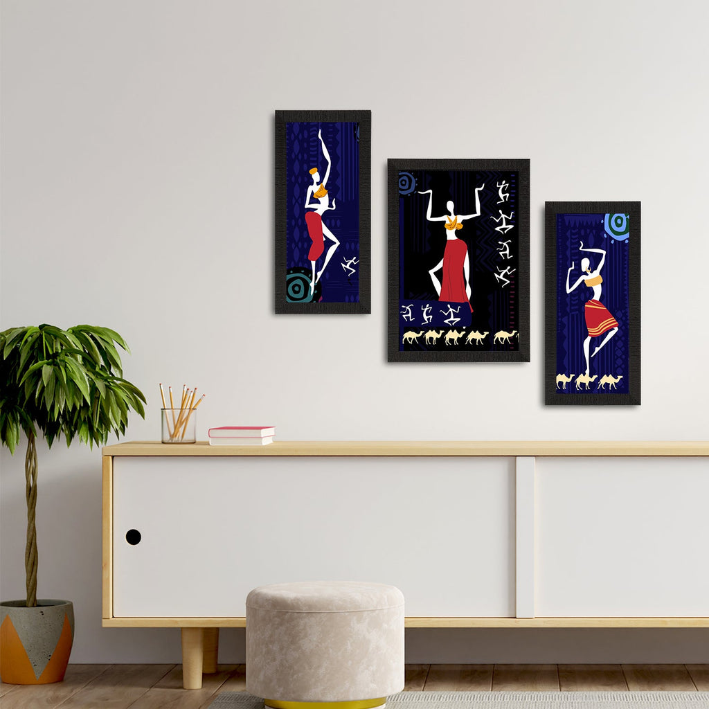 Set of 3 Tribal Theme Satin Matt Textured UV Art Painting Kafalo