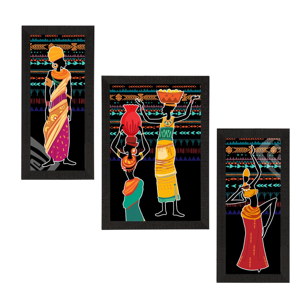 Set of 3 Tribal Theme Satin Matt Textured UV Art Painting Kafalo