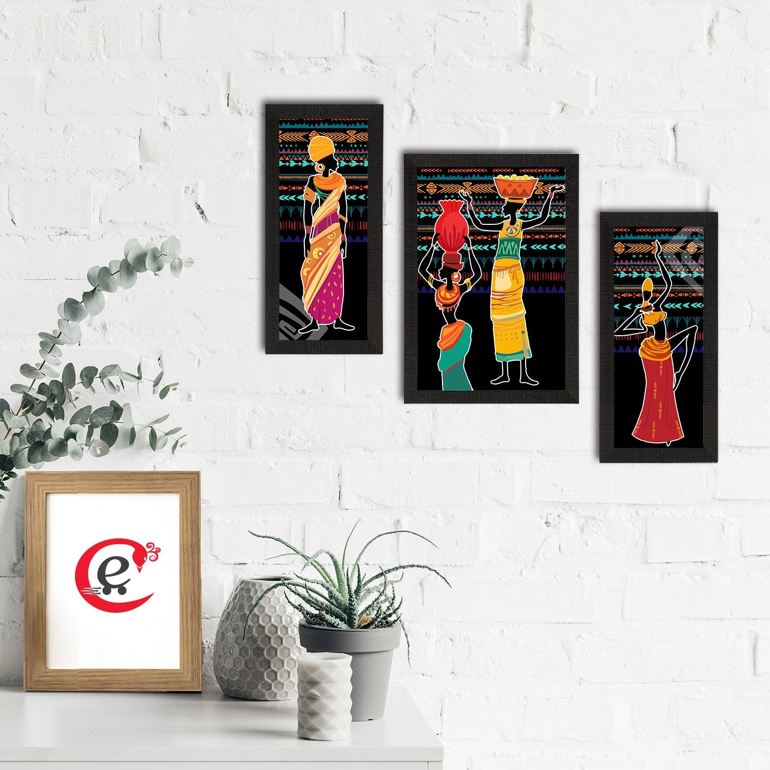 Set of 3 Tribal Theme Satin Matt Textured UV Art Painting Kafalo