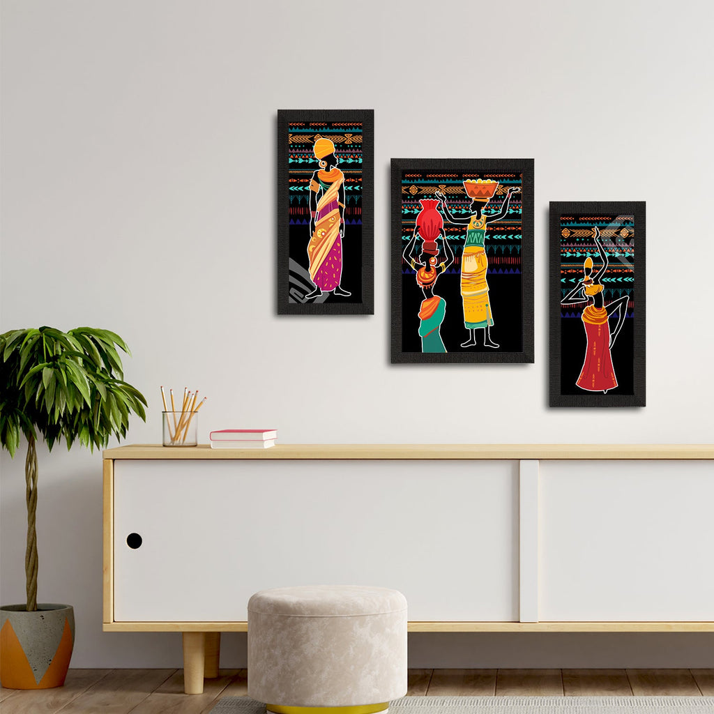 Set of 3 Tribal Theme Satin Matt Textured UV Art Painting Kafalo