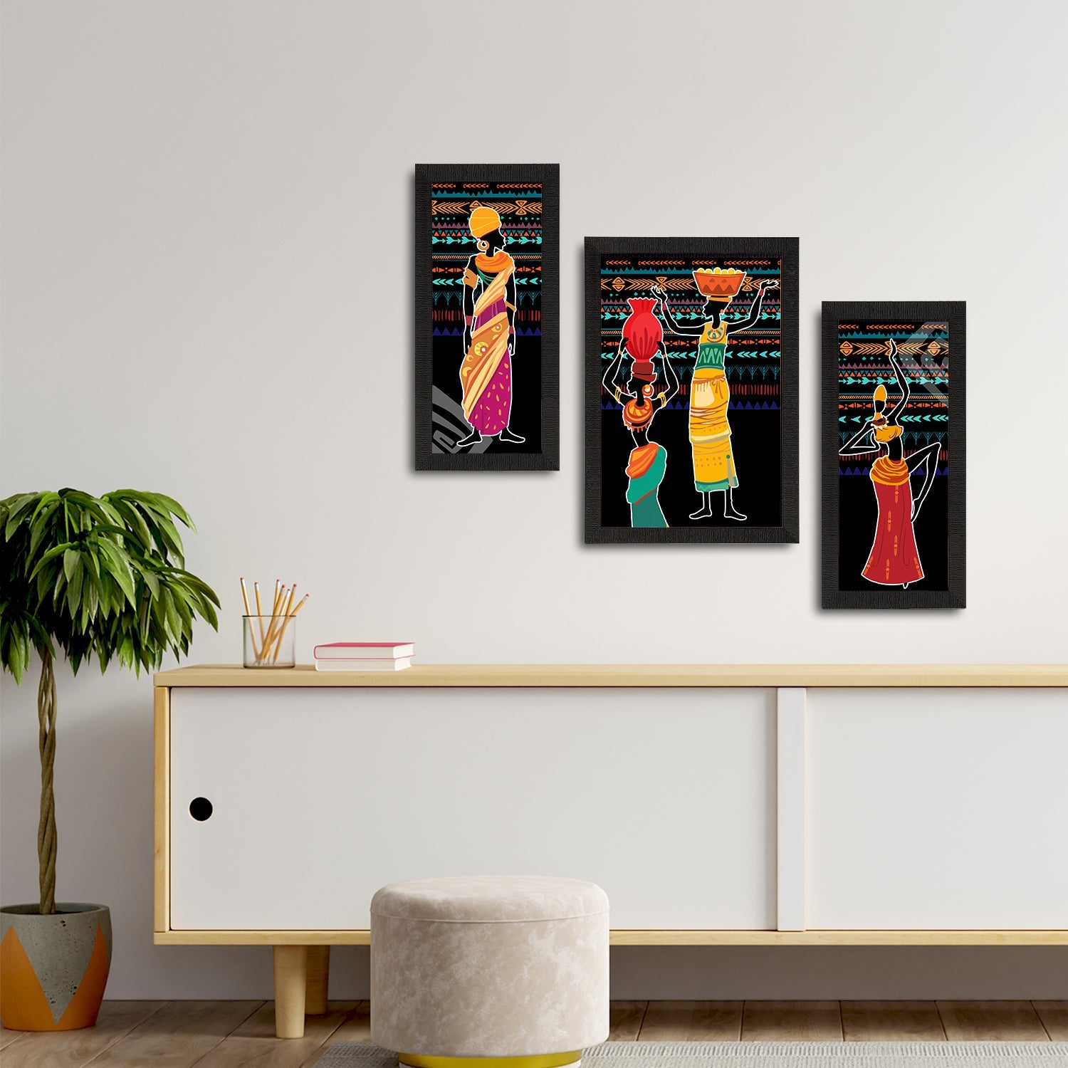 Set of 3 Tribal Theme Satin Matt Textured UV Art Painting Kafalo