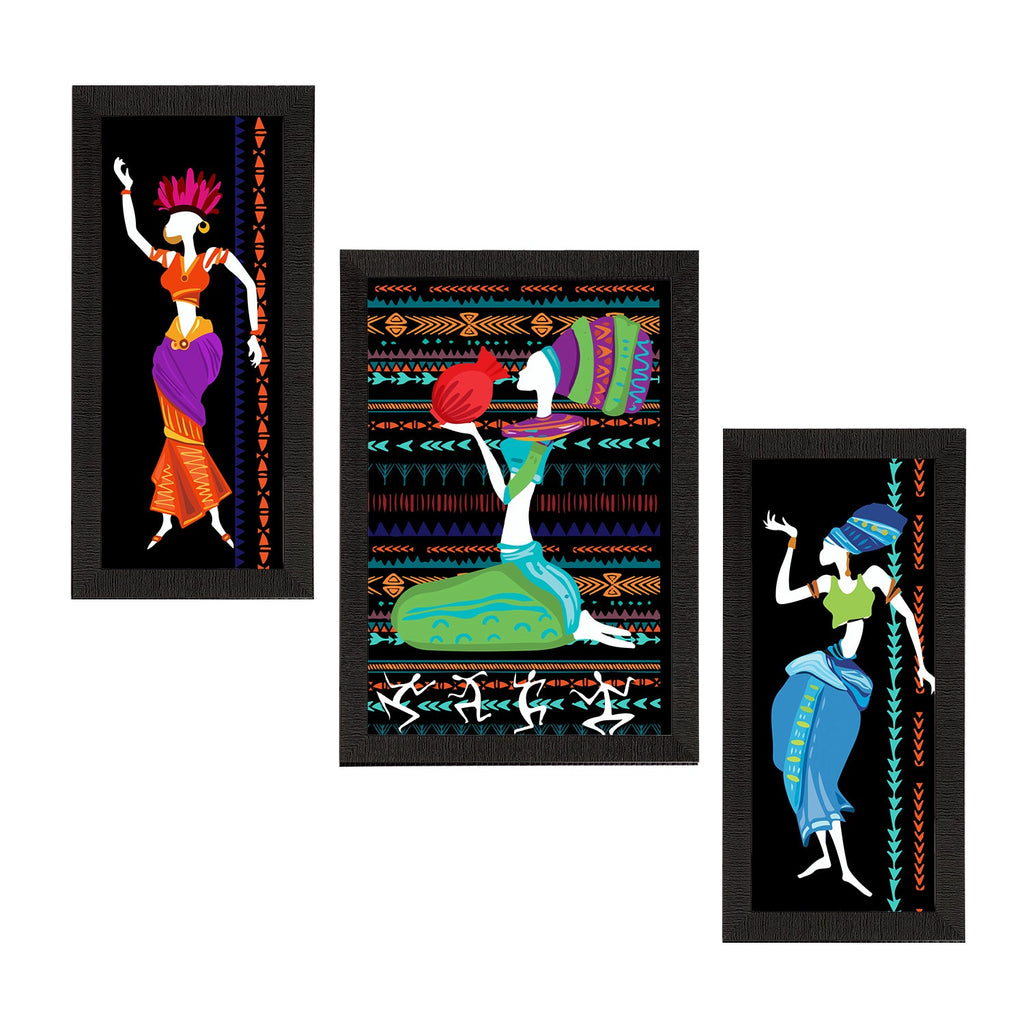 Set of 3 Tribal Theme Satin Matt Textured UV Art Painting Kafalo