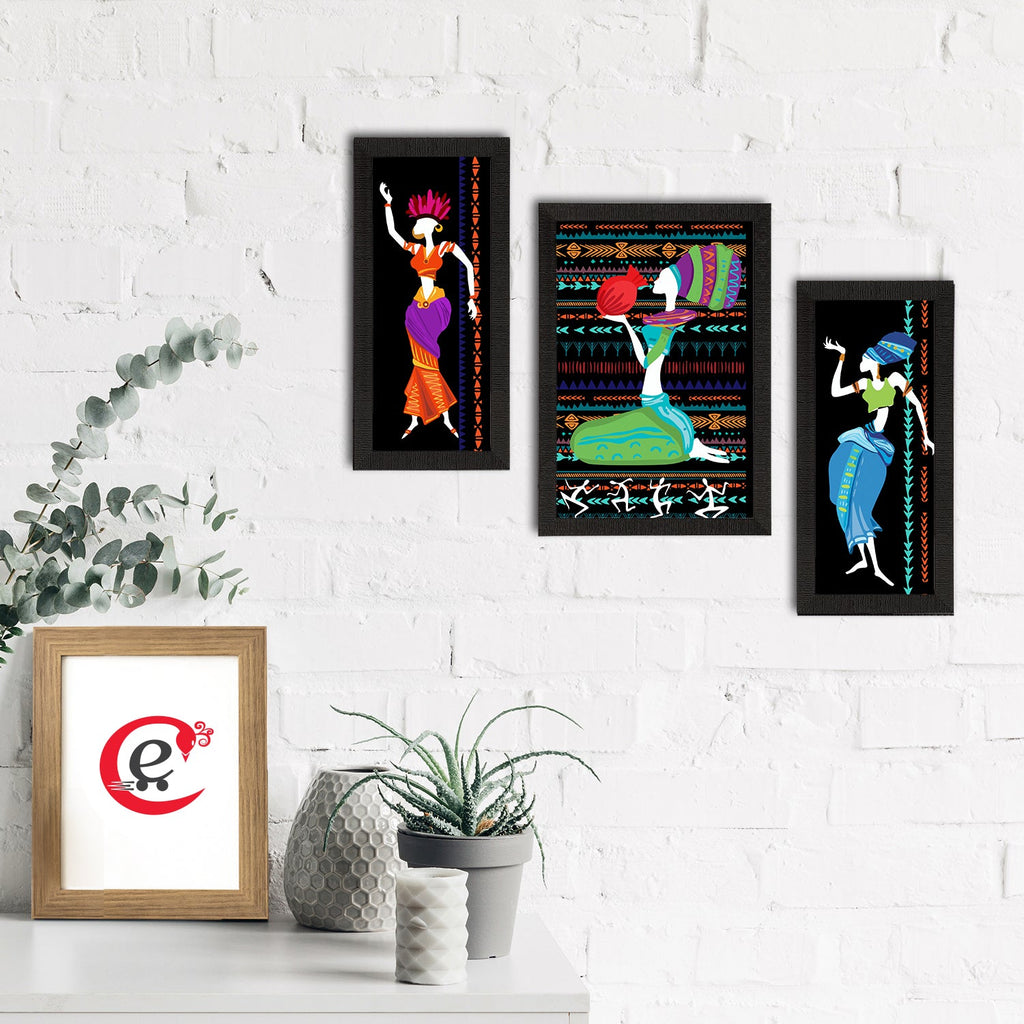 Set of 3 Tribal Theme Satin Matt Textured UV Art Painting Kafalo