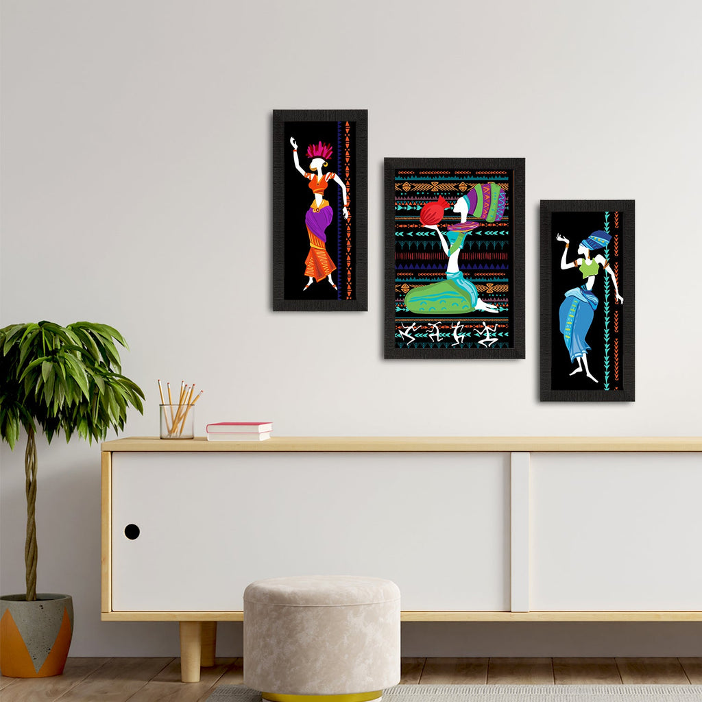 Set of 3 Tribal Theme Satin Matt Textured UV Art Painting Kafalo