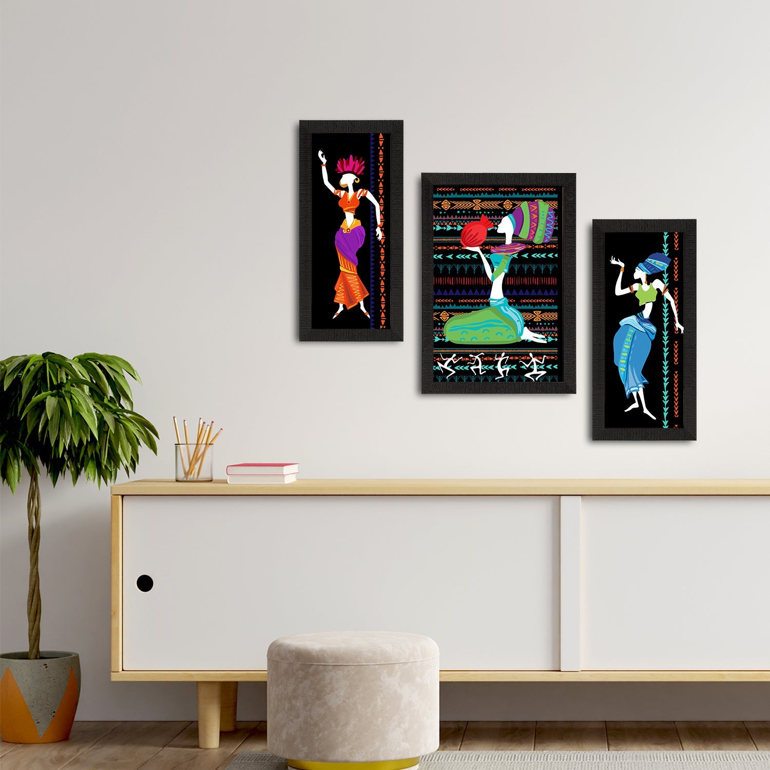 Set of 3 Tribal Theme Satin Matt Textured UV Art Painting Kafalo