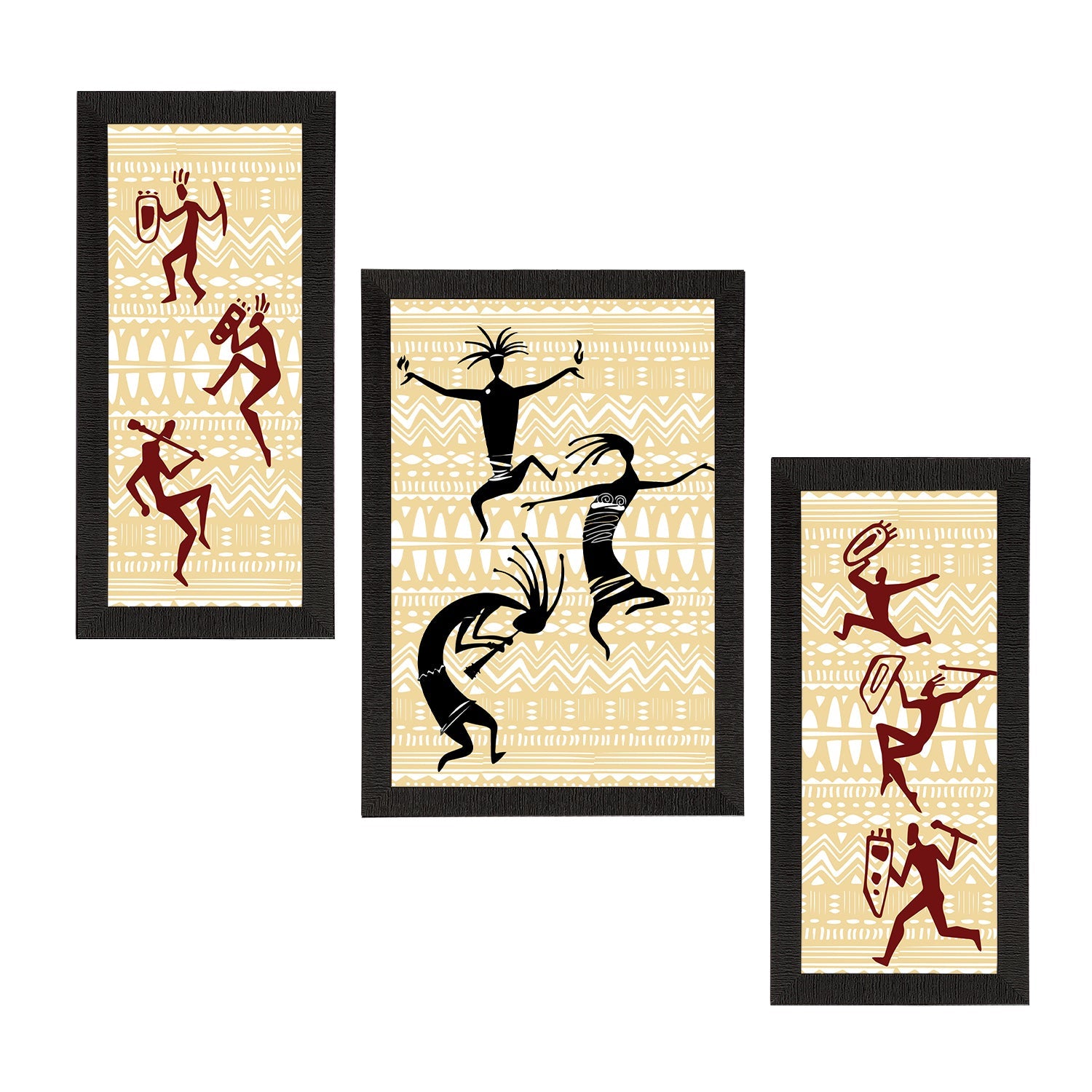 Set of 3 Tribal Theme Satin Matt Textured UV Art Painting Kafalo