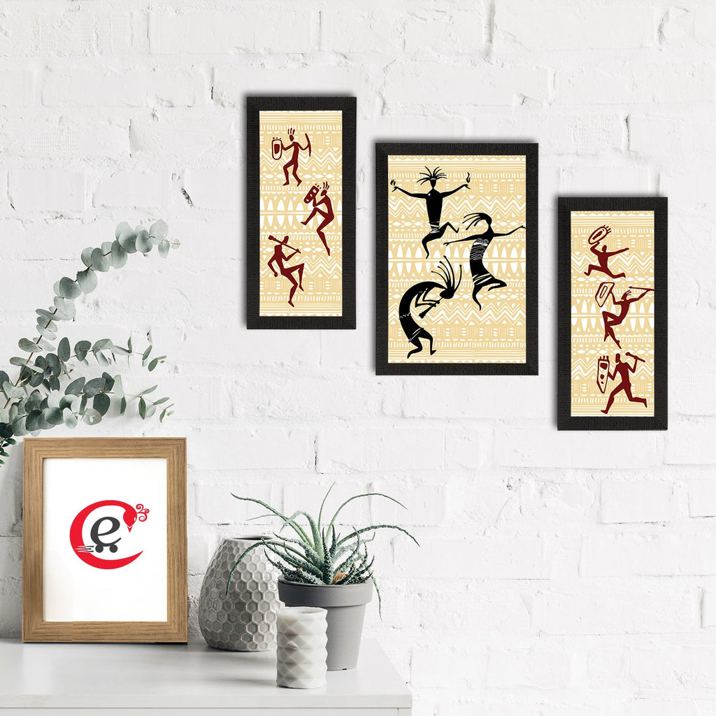 Set of 3 Tribal Theme Satin Matt Textured UV Art Painting Kafalo