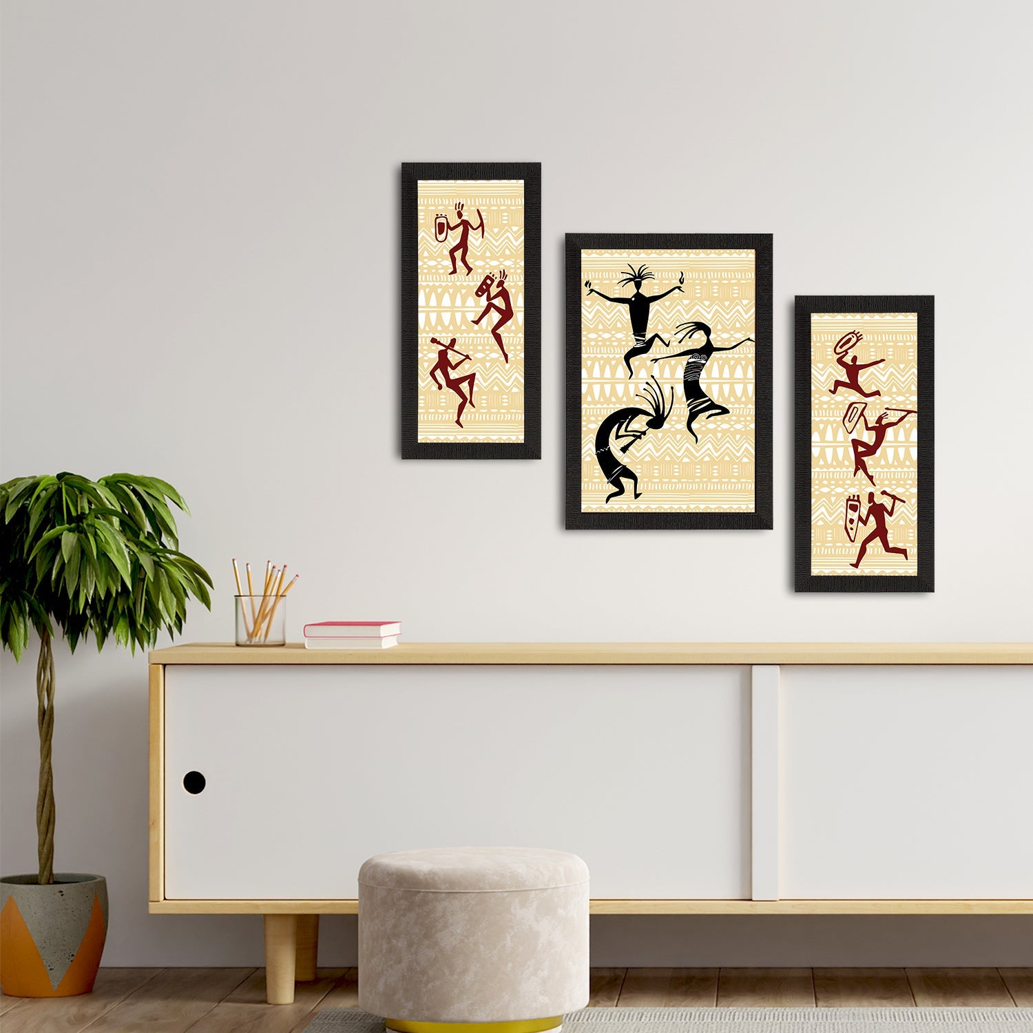 Set of 3 Tribal Theme Satin Matt Textured UV Art Painting Kafalo