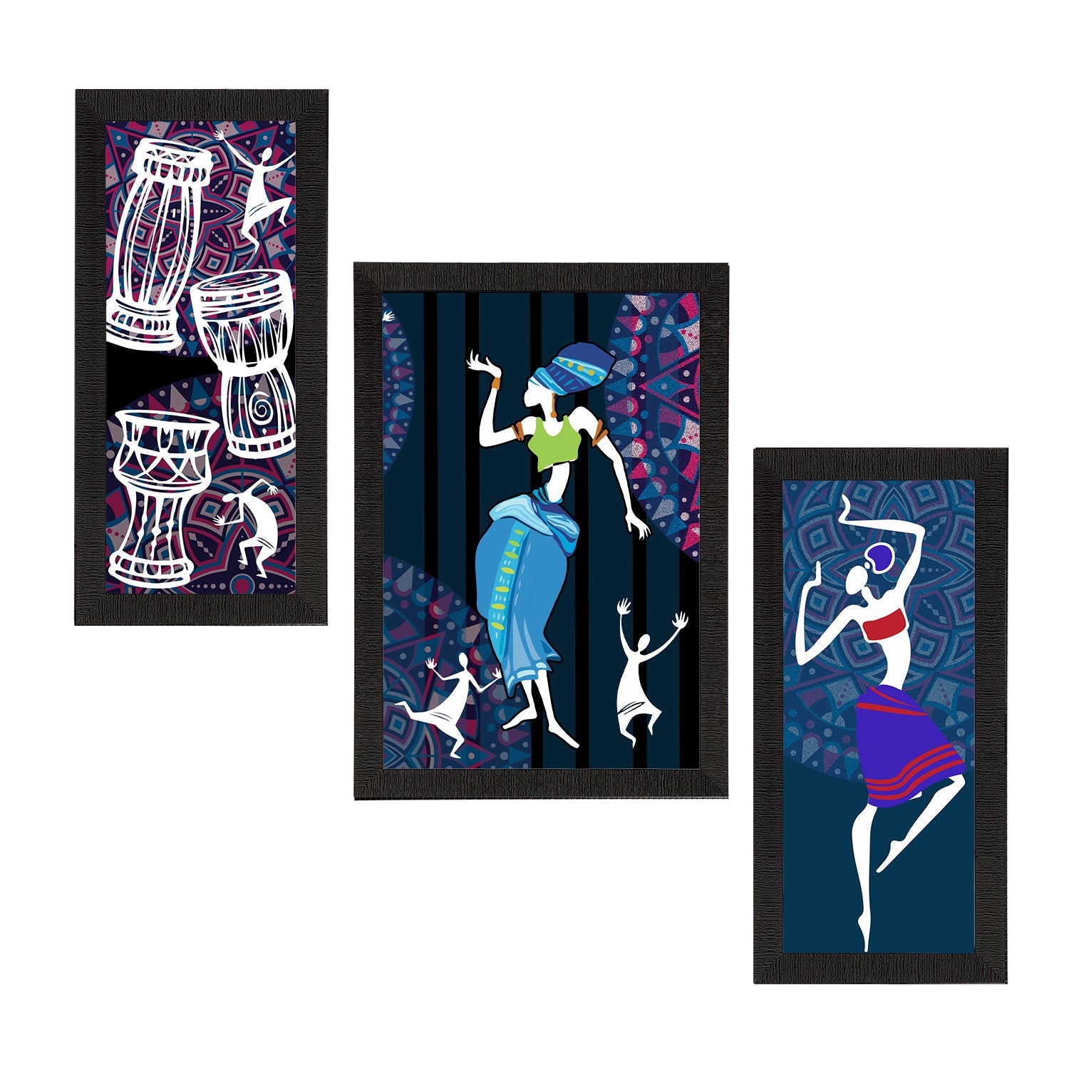 Set of 3 Tribal Theme Satin Matt Textured UV Art Painting Kafalo