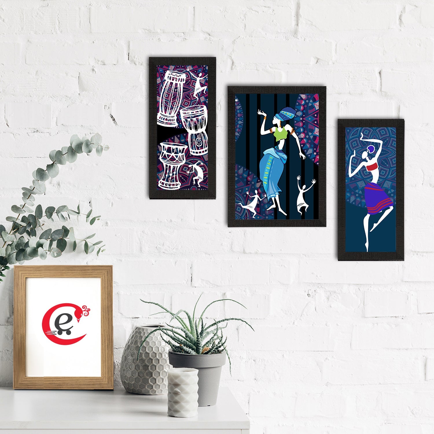 Set of 3 Tribal Theme Satin Matt Textured UV Art Painting Kafalo