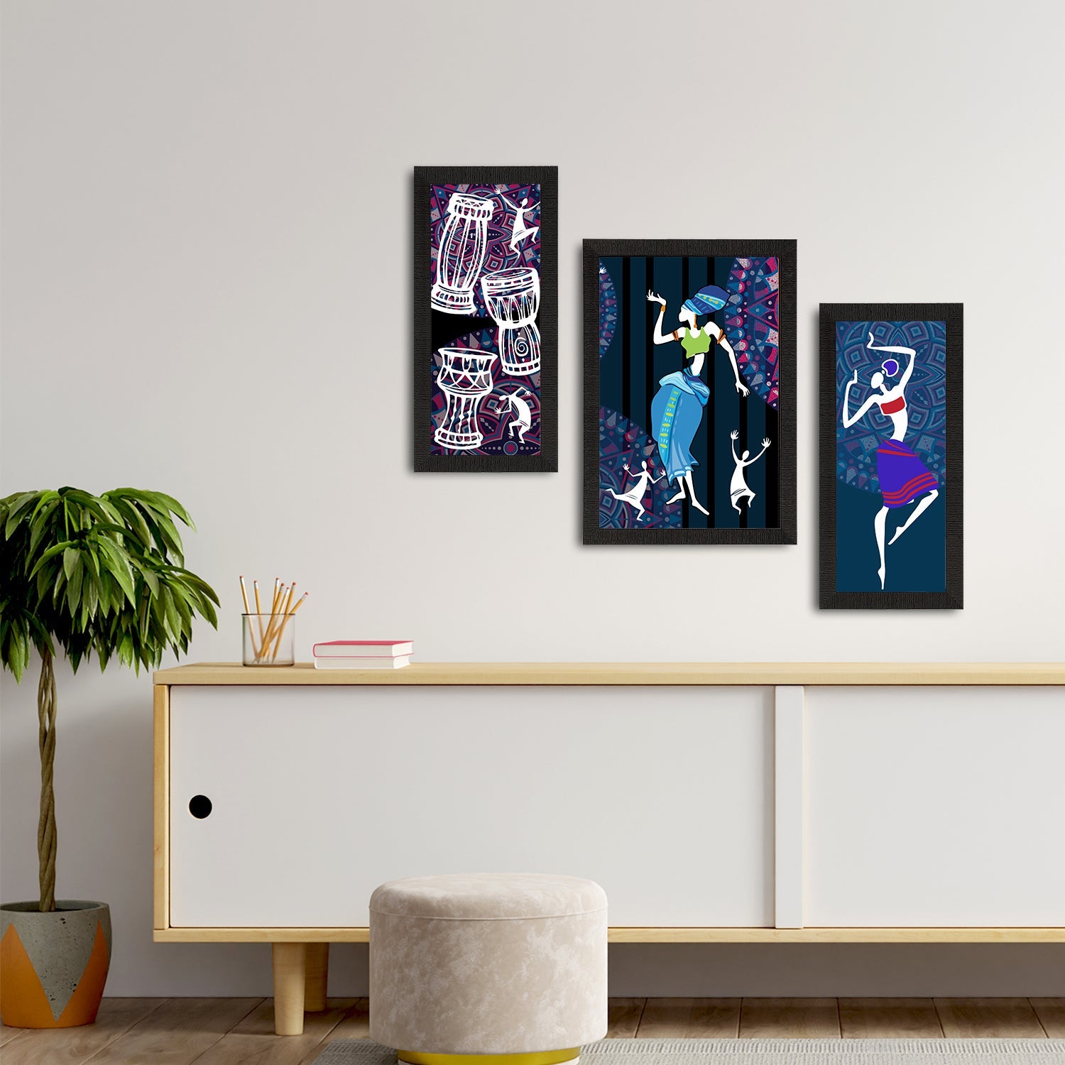 Set of 3 Tribal Theme Satin Matt Textured UV Art Painting Kafalo