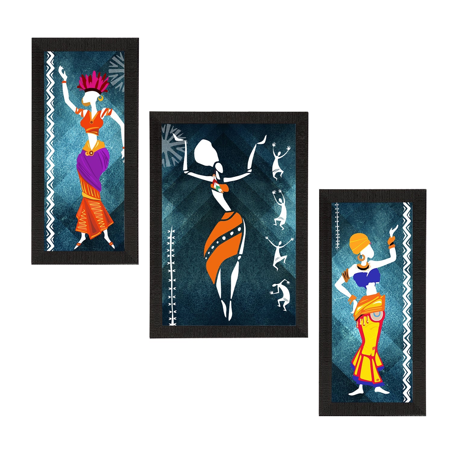 Set of 3 Tribal Theme Satin Matt Textured UV Art Painting Kafalo