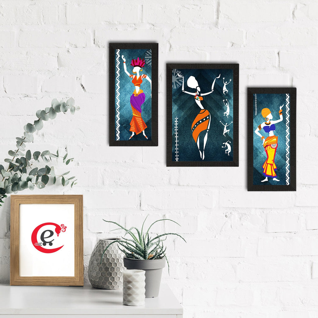 Set of 3 Tribal Theme Satin Matt Textured UV Art Painting Kafalo