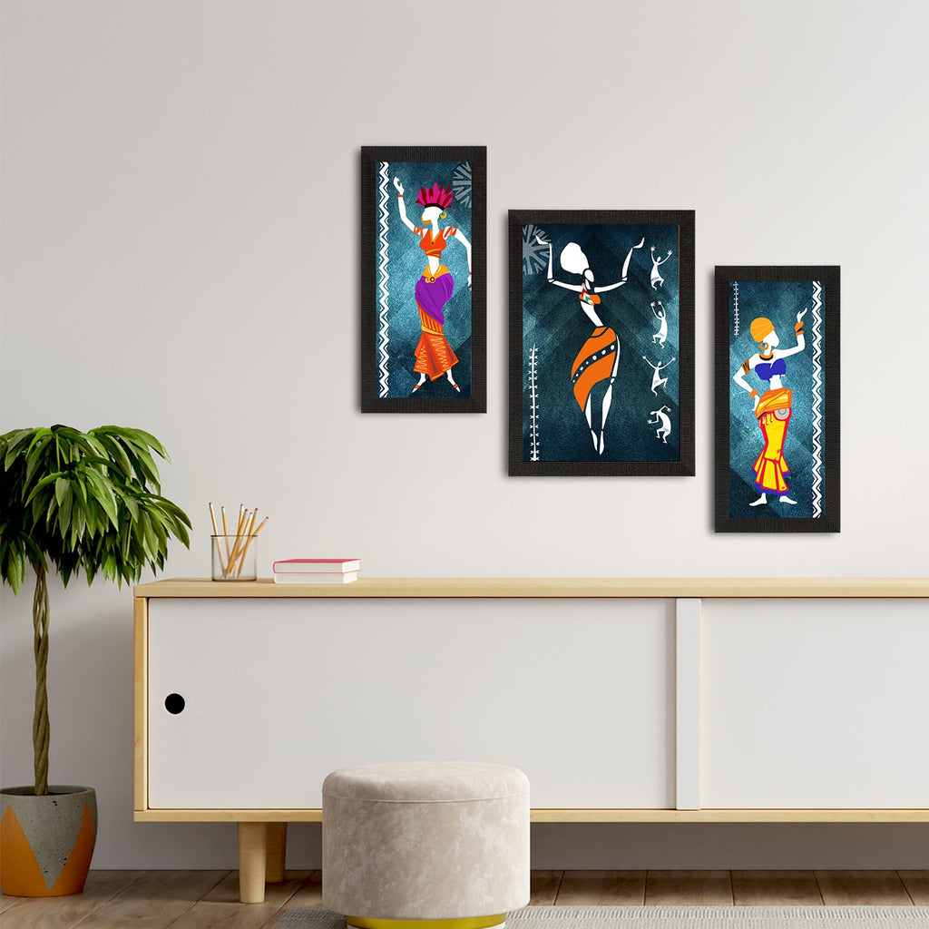 Set of 3 Tribal Theme Satin Matt Textured UV Art Painting Kafalo