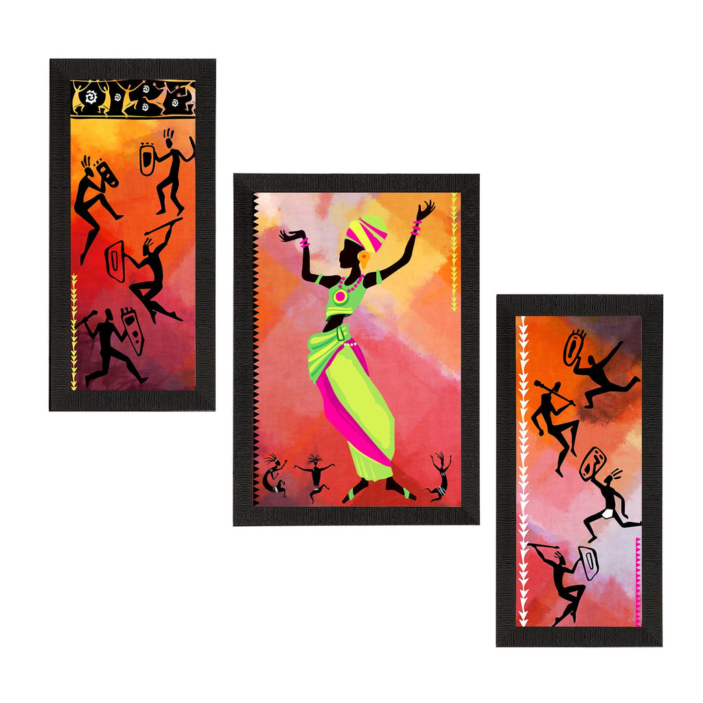 Set of 3 Tribal Theme Satin Matt Textured UV Art Painting Kafalo