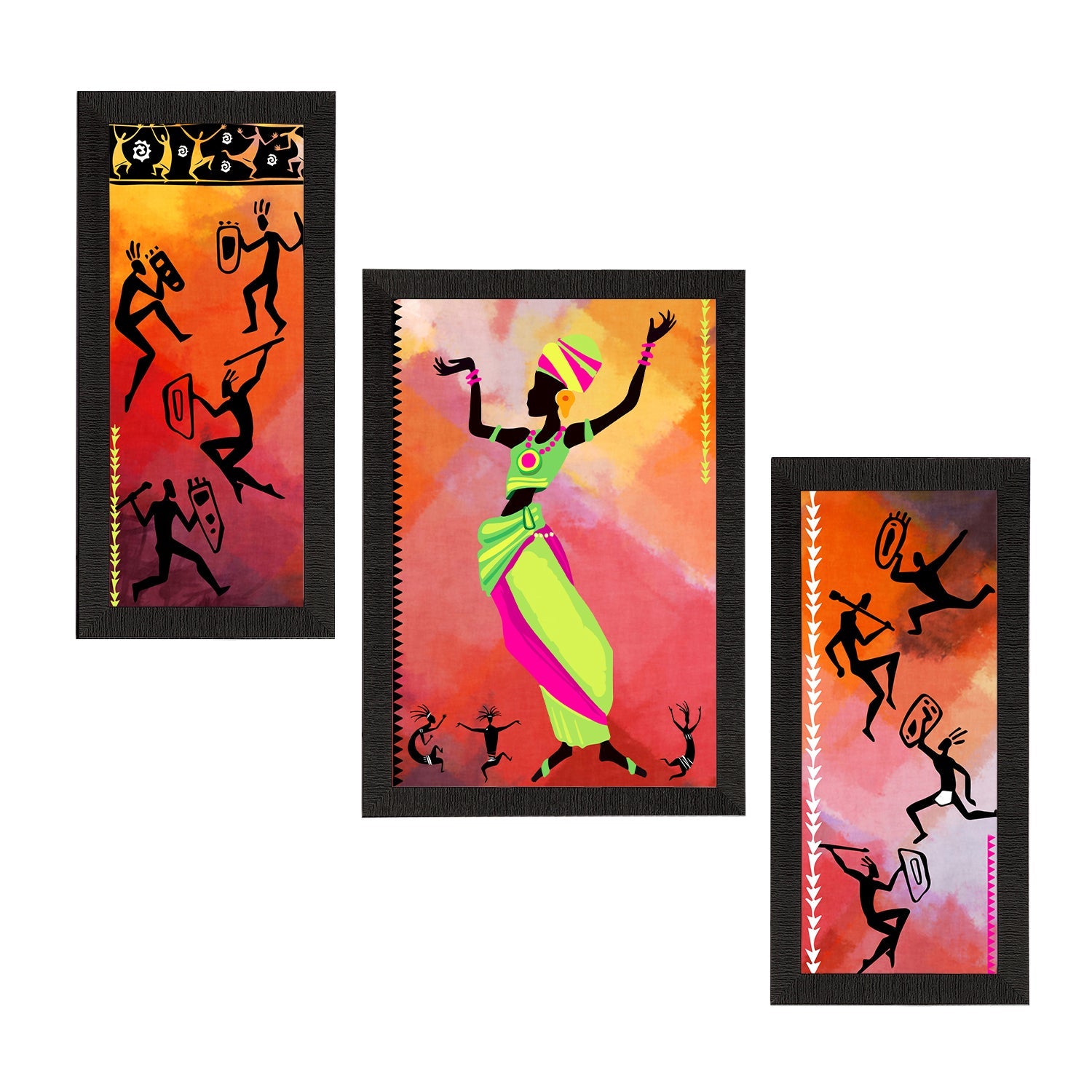 Set of 3 Tribal Theme Satin Matt Textured UV Art Painting Kafalo