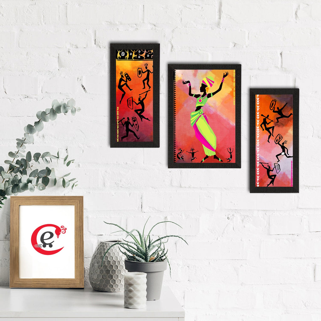 Set of 3 Tribal Theme Satin Matt Textured UV Art Painting Kafalo
