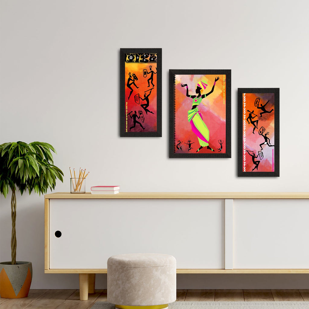 Set of 3 Tribal Theme Satin Matt Textured UV Art Painting Kafalo