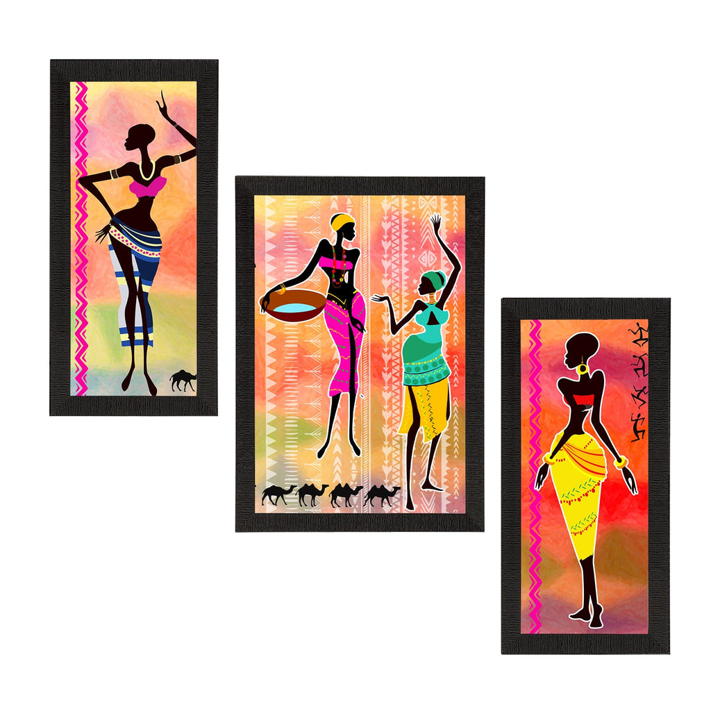 Set of 3 Tribal Theme Satin Matt Textured UV Art Painting Kafalo