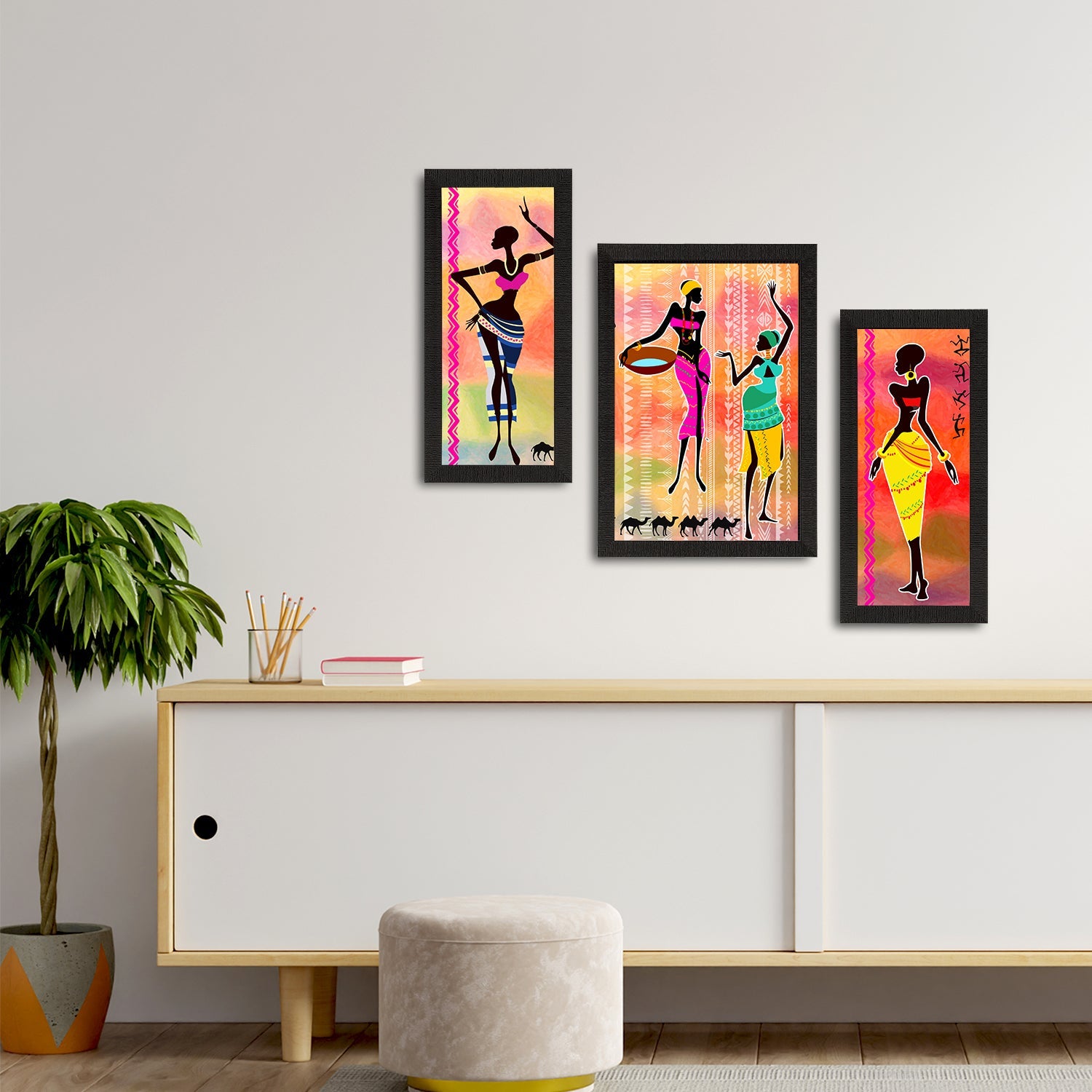 Set of 3 Tribal Theme Satin Matt Textured UV Art Painting Kafalo
