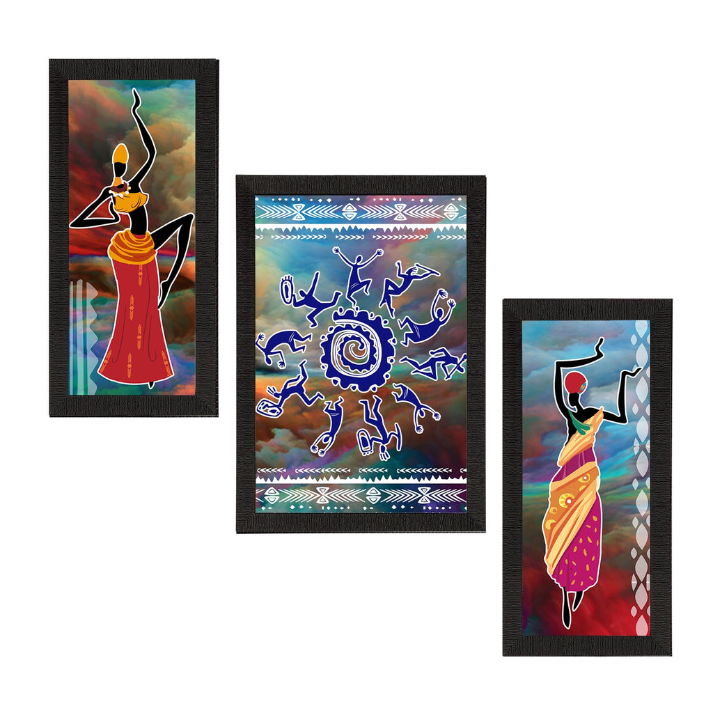 Set of 3 Tribal Theme Satin Matt Textured UV Art Painting Kafalo