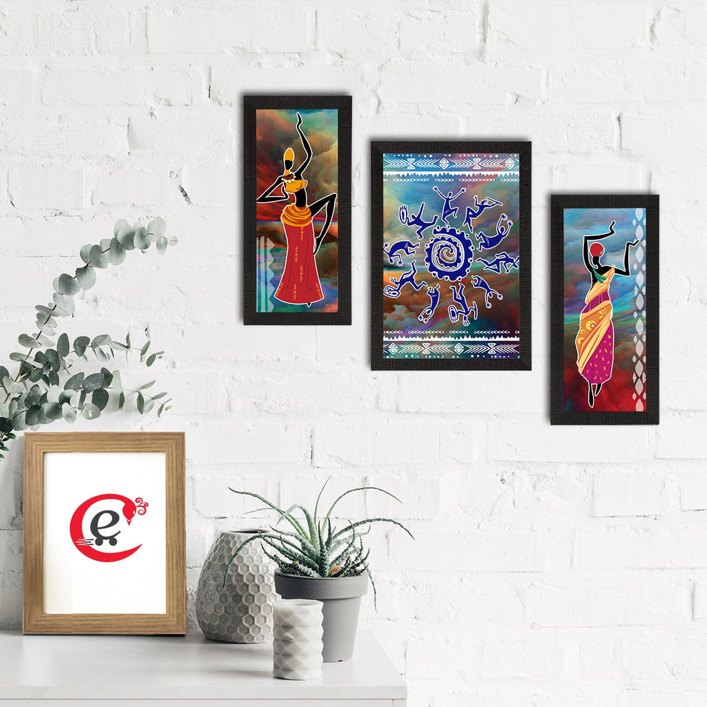 Set of 3 Tribal Theme Satin Matt Textured UV Art Painting Kafalo
