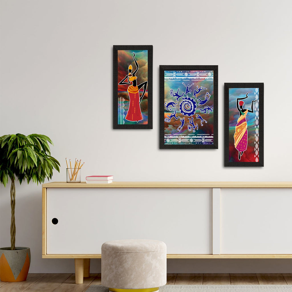 Set of 3 Tribal Theme Satin Matt Textured UV Art Painting Kafalo