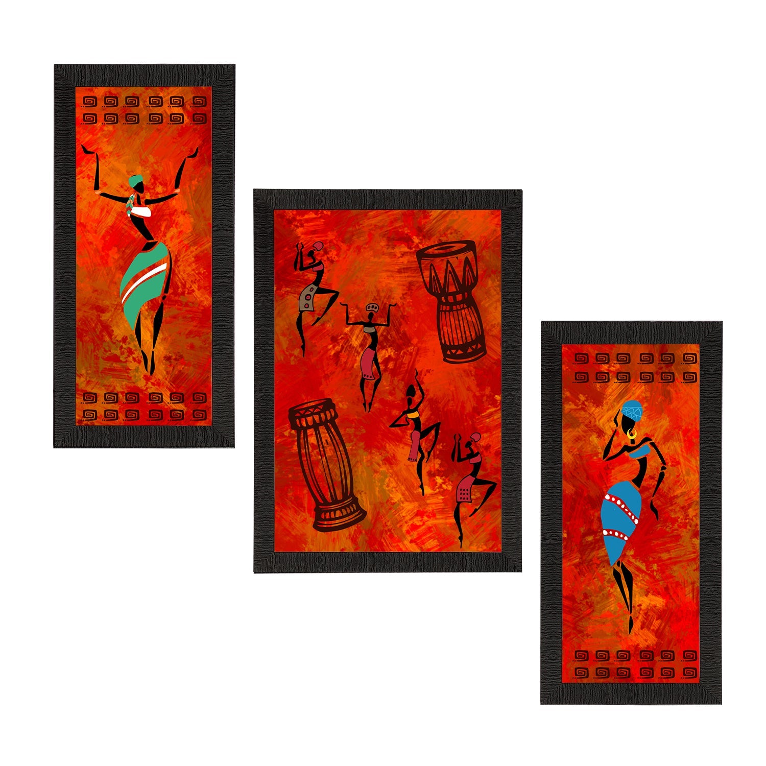 Set of 3 Tribal Theme Satin Matt Textured UV Art Painting Kafalo