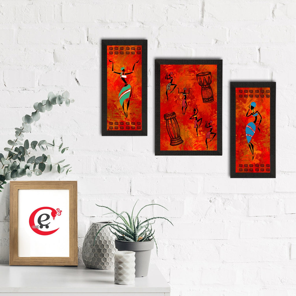Set of 3 Tribal Theme Satin Matt Textured UV Art Painting Kafalo