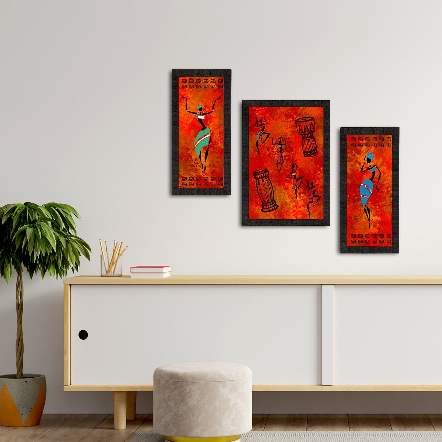 Set of 3 Tribal Theme Satin Matt Textured UV Art Painting Kafalo
