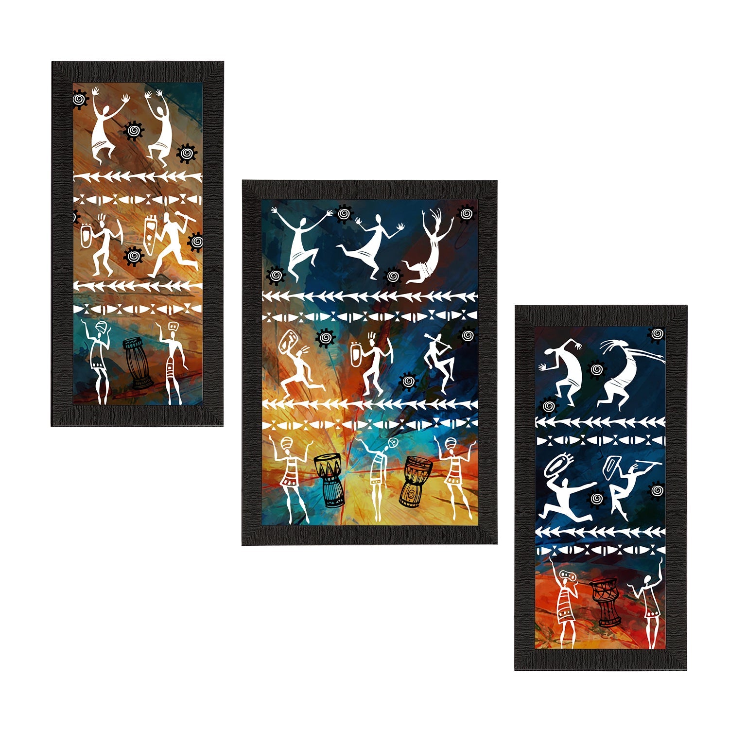 Set of 3 Tribal Theme Satin Matt Textured UV Art Painting Kafalo