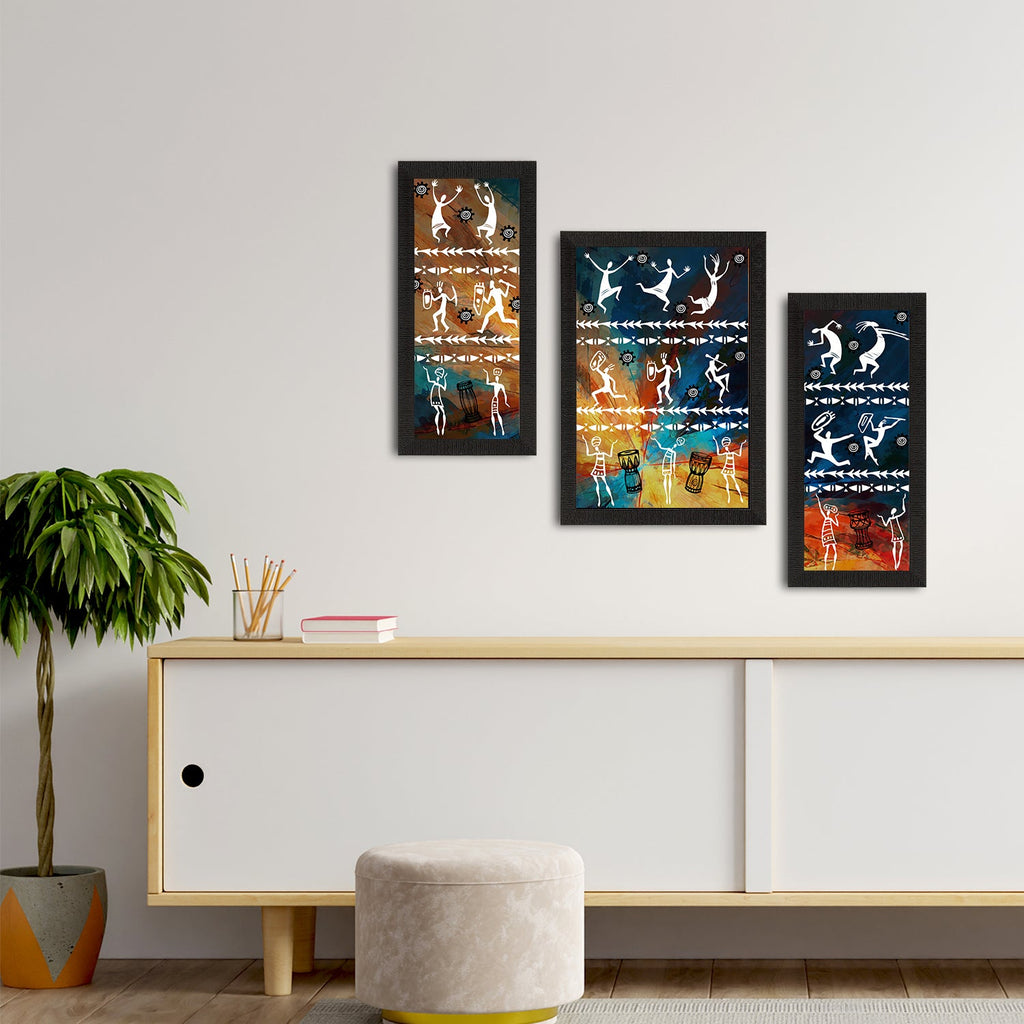 Set of 3 Tribal Theme Satin Matt Textured UV Art Painting Kafalo