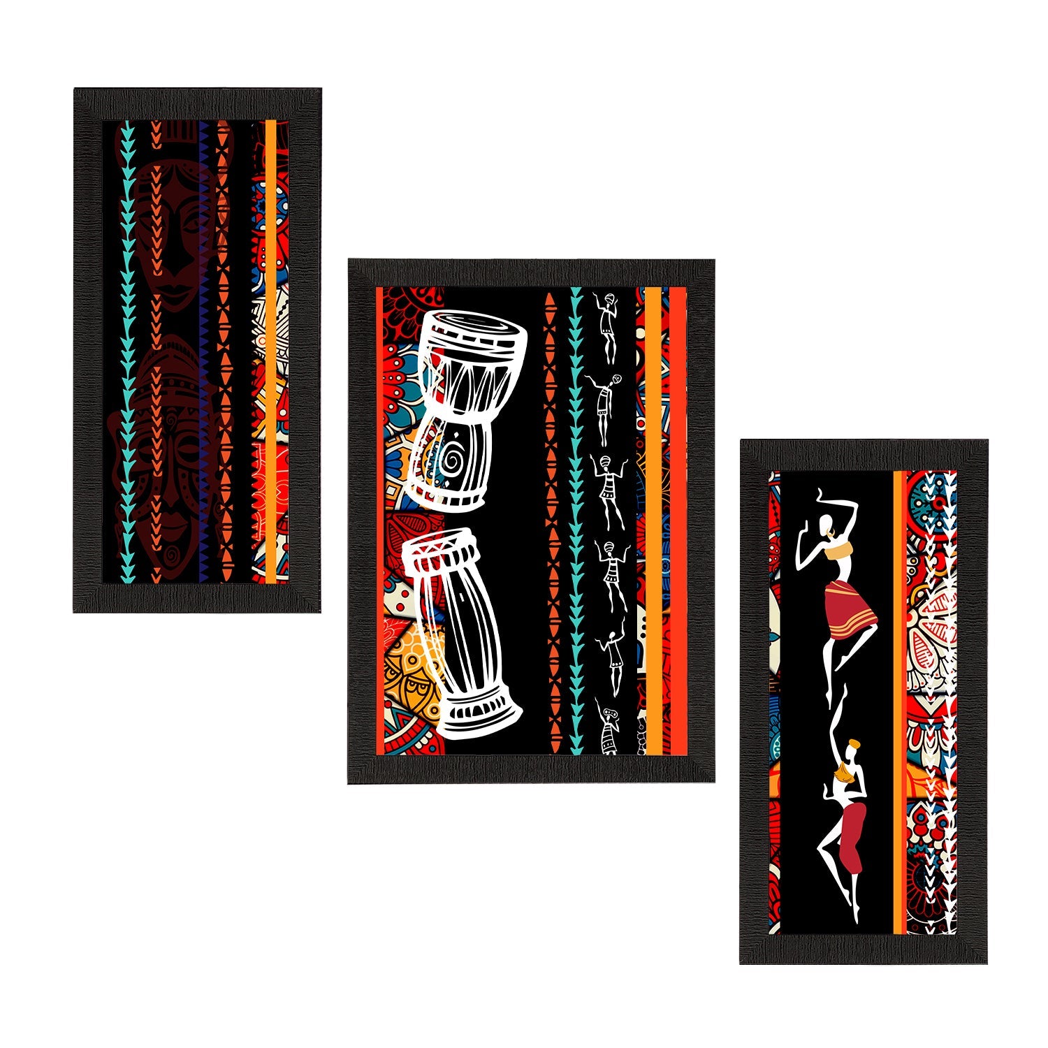Set of 3 Tribal Theme Satin Matt Textured UV Art Painting Kafalo