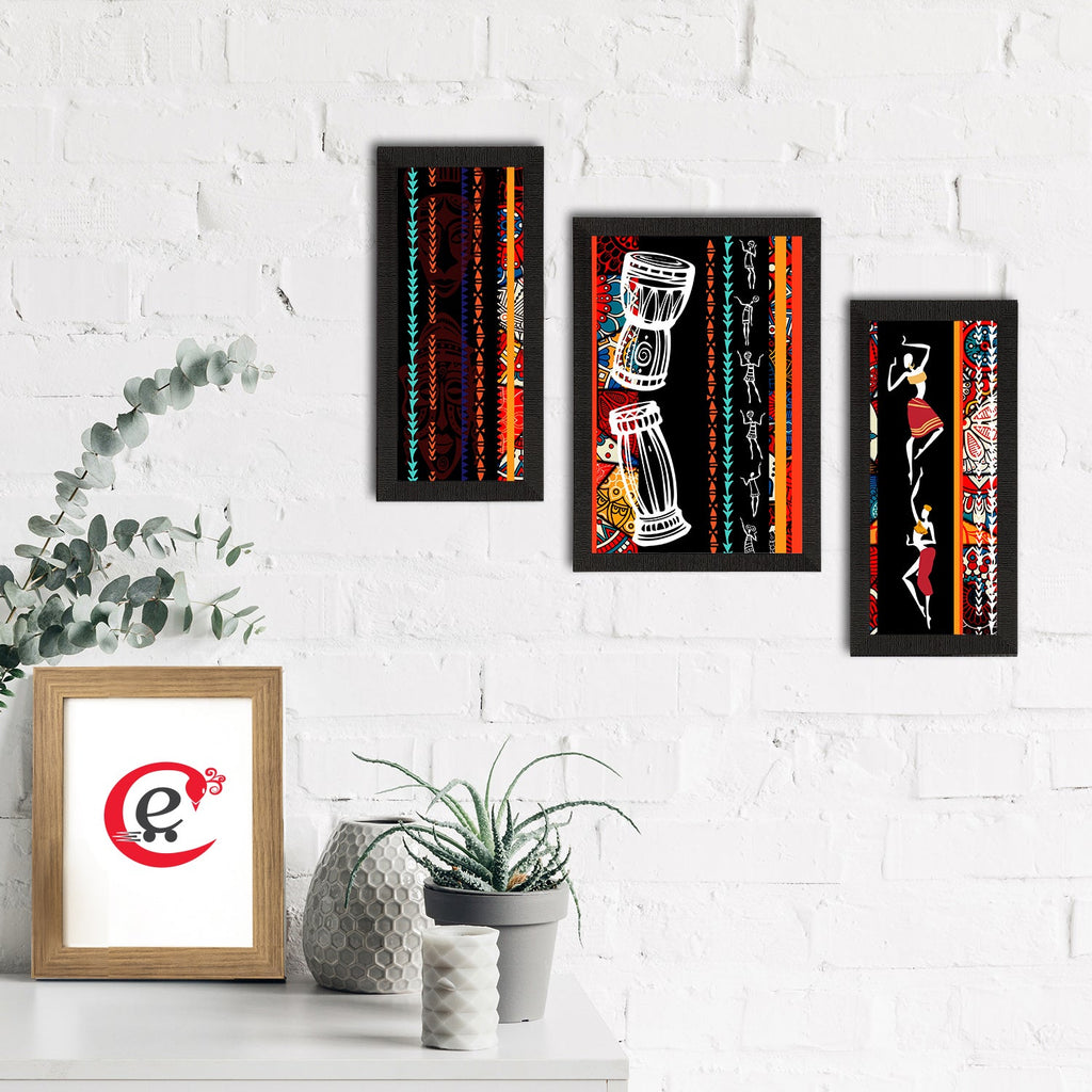 Set of 3 Tribal Theme Satin Matt Textured UV Art Painting Kafalo