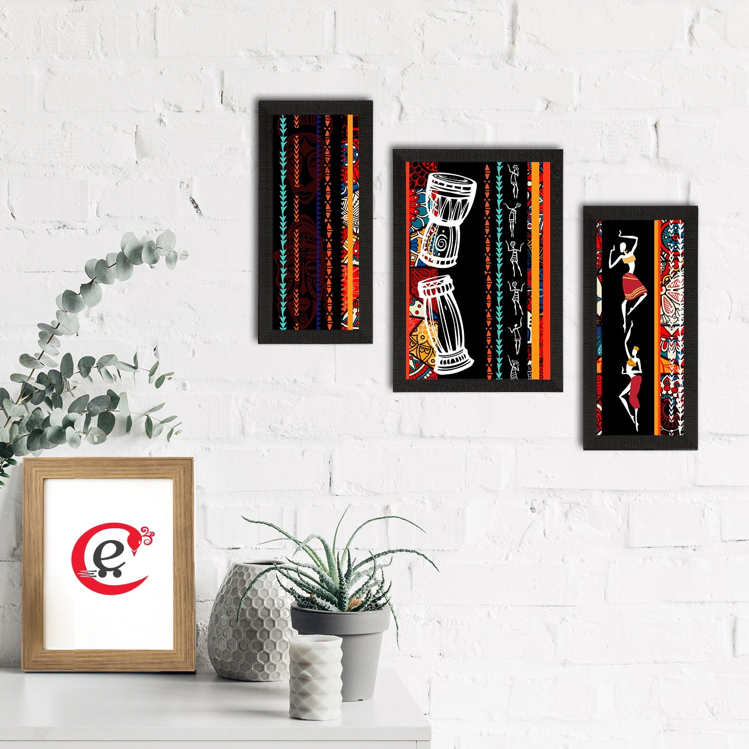 Set of 3 Tribal Theme Satin Matt Textured UV Art Painting Kafalo