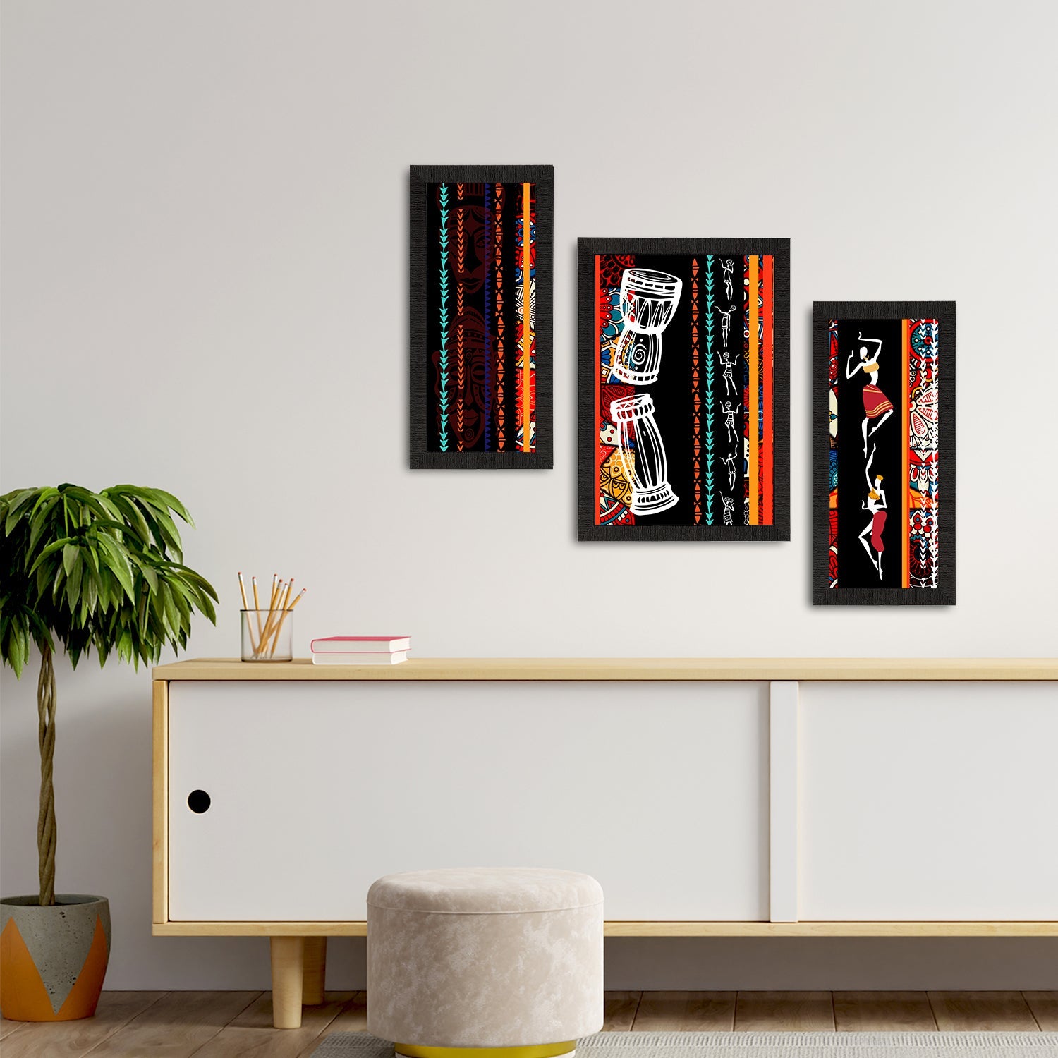 Set of 3 Tribal Theme Satin Matt Textured UV Art Painting Kafalo