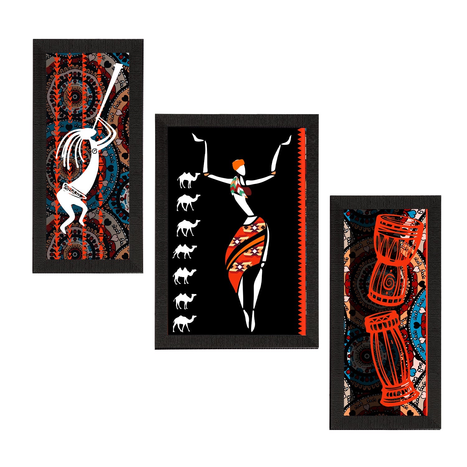 Set of 3 Tribal Theme Satin Matt Textured UV Art Painting Kafalo