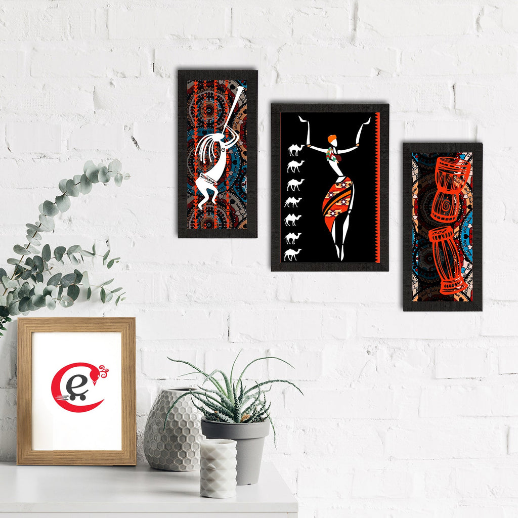 Set of 3 Tribal Theme Satin Matt Textured UV Art Painting Kafalo