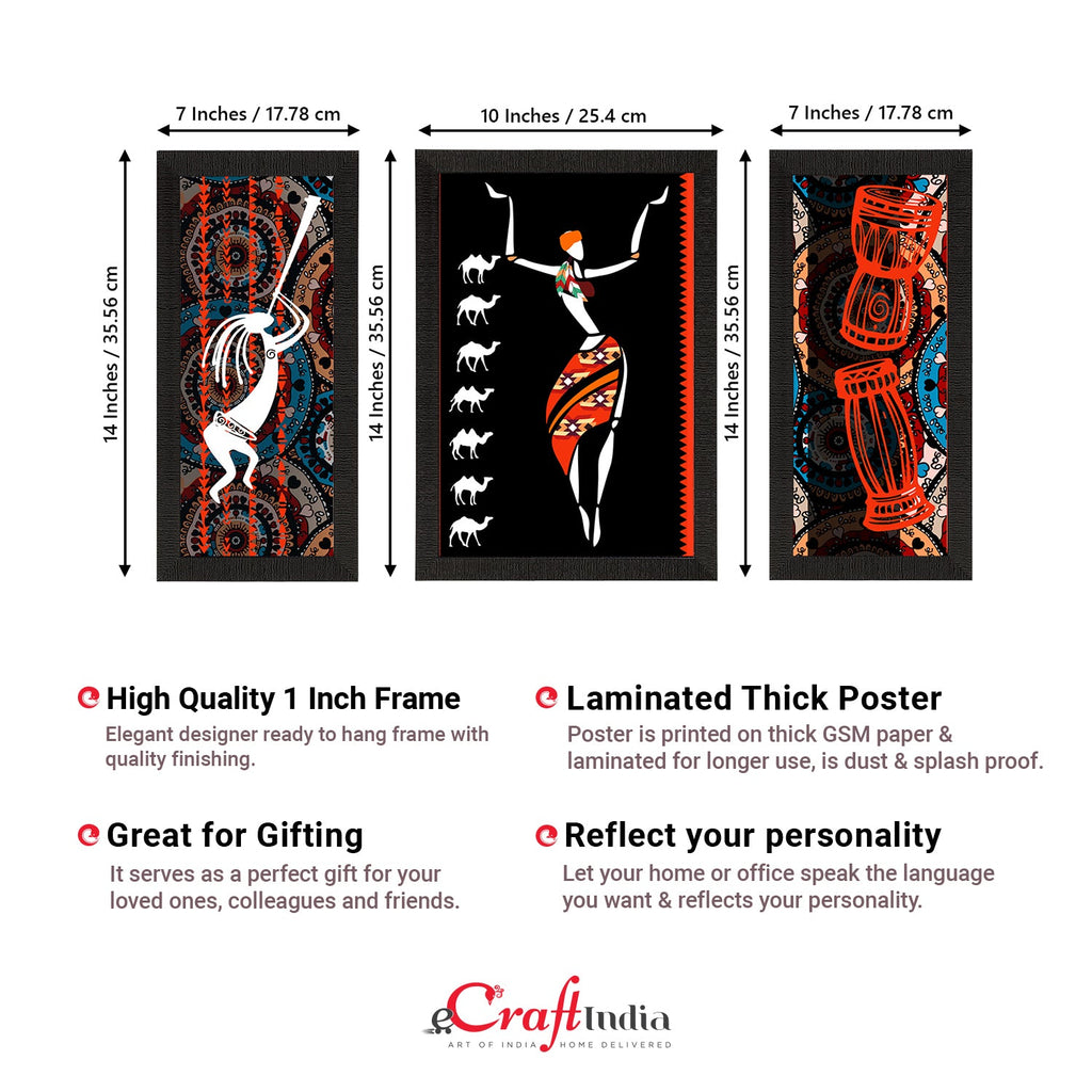 Set of 3 Tribal Theme Satin Matt Textured UV Art Painting Kafalo