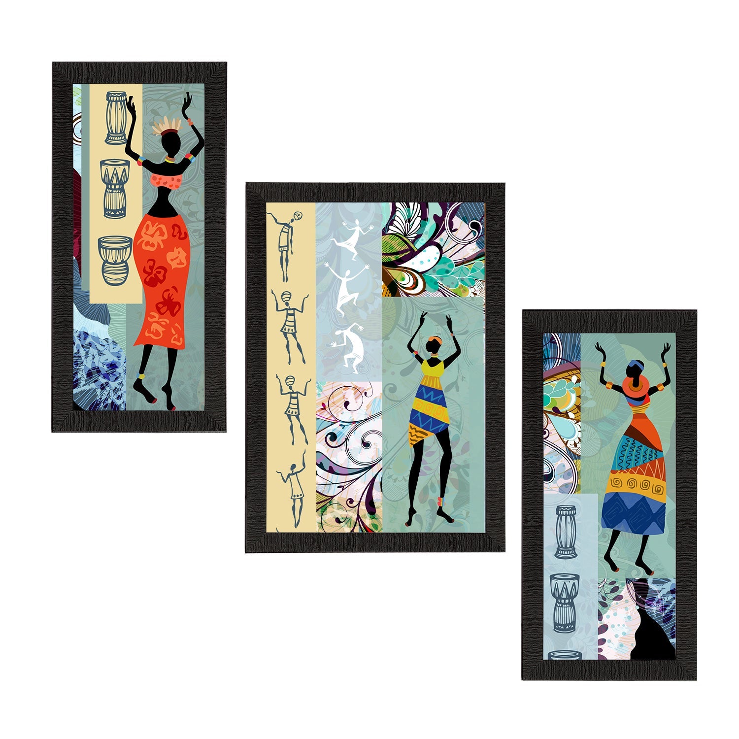 Set of 3 Tribal Theme Satin Matt Textured UV Art Painting Kafalo