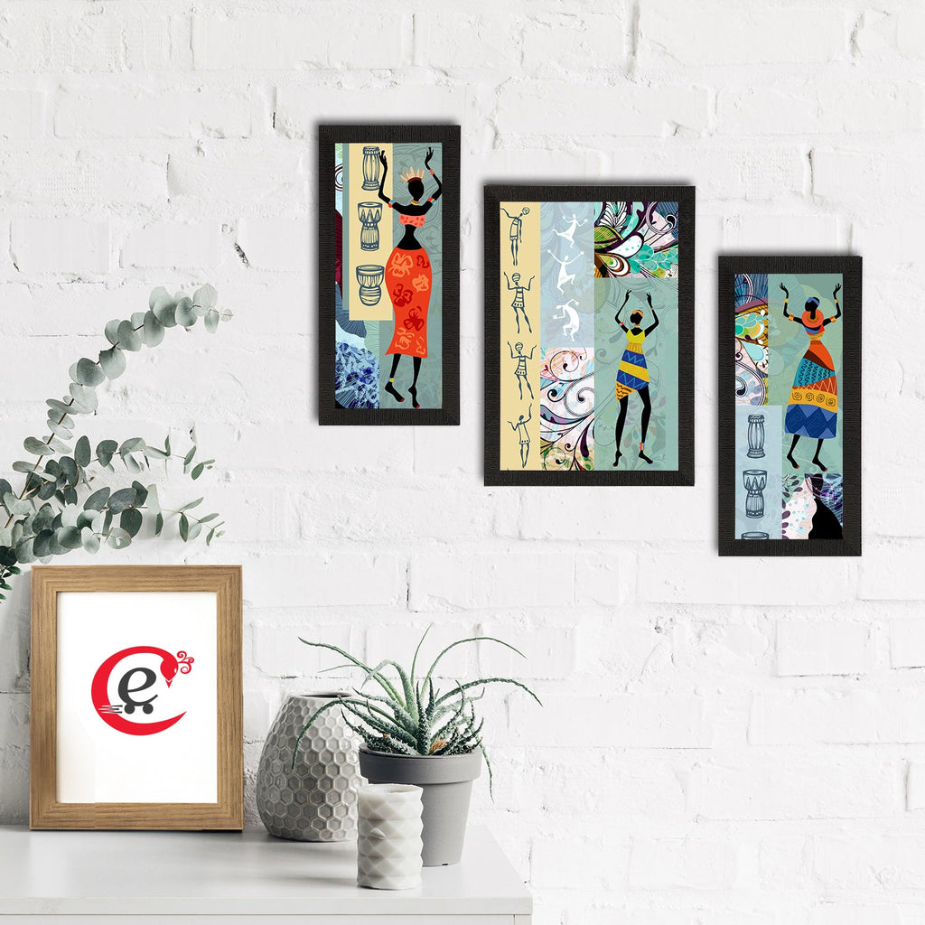 Set of 3 Tribal Theme Satin Matt Textured UV Art Painting Kafalo
